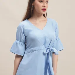 Enchanted Drapes Tie-Ups V-Neck Bell sleeves Crepe Wrap Top image 3