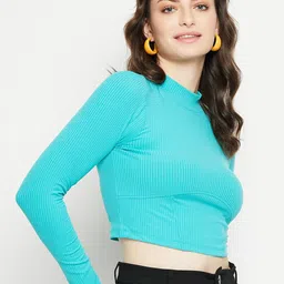Madame High Neck Long Sleeves Fitted Crop Top image 2