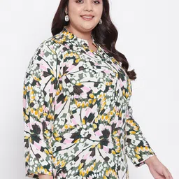 VINAAN Floral Print Mandarin Collar Shirt Style Top image 3