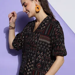 FashionsEye Ethnic Motifs Printed Puff Sleeves Shirt Style Top image 3