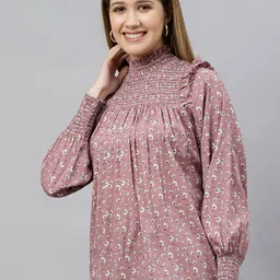 FLAMBOYANT Mauve Floral Print Crepe Top image 3