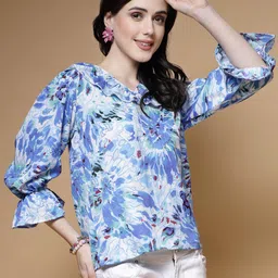 plusS Abstract Printed Bell Sleeve Regular Top image 5