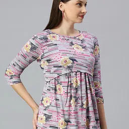 True Shape Floral Printed Gathered or Pleated Cotton Maternity Top image 4
