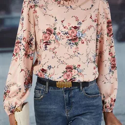 Stylecast X Slyck Floral Print High Neck Puff Sleeves Top image 3