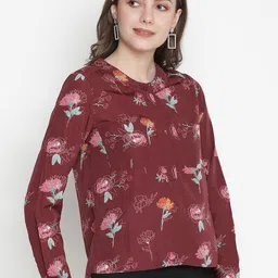 Oxolloxo Women Maroon Floral Prined Top image 3