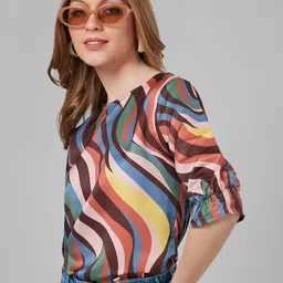 Style Quotient Abstract Printed Crepe Casual Woven Blouson Top image 3