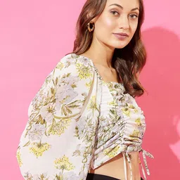 ANVI Be Yourself Green Floral Chiffon Regular Crop Top image 5