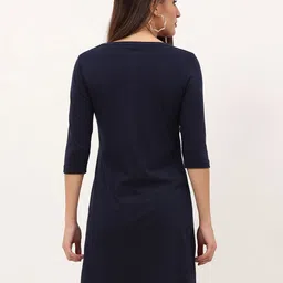 Fleximaa Pack of 2 Navy Blue & Grey Melange Print Maxi Cotton Longline Tops image 4