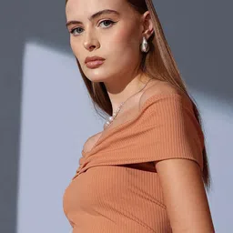 STREET 9 Off-Shoulder Solid Crop Bardot Top image 4