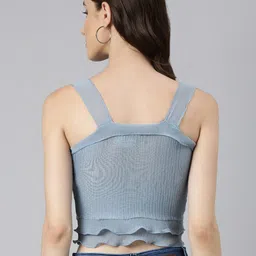 SHOWOFF Self Design Shoulder Strap Fitted Crop Top image 4
