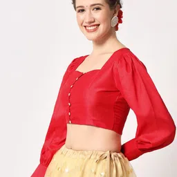studio rasa Chroma Square Neck Cuffed Sleeve Ethnic Crop Regular Top image 4