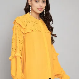 Amagyaa Off-Shoulder Ruffles Schiffli Blouson Top image 4