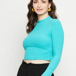 Madame High Neck Long Sleeves Fitted Crop Top image 5
