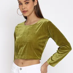 Mayra Olive Green Velvet Crop Top image 4