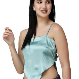 Popwings Shoulder Straps Scarf Knot Knitted Satin Crop Styled Back Top image 4