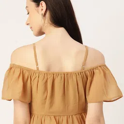 Slenor Shoulder Straps Flared Sleeve Georgette Bardot Crop Top image 4