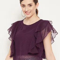 Bitterlime Purple Ruffles Georgette Top image 4