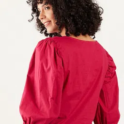 Athena Immutable Puff Sleeves Gathered Detailed Cotton Top image 2