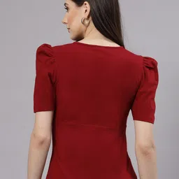 Style Quotient Maroon Puff Sleeve Cotton Overlap Top image 3