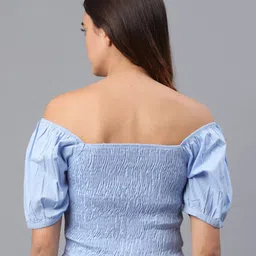 PRETTY LOVING THING Women Blue Smocked Cotton Crop Top image 5