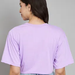 Trend Level Typography Printed Round Neck Drop-Shoulder Sleeves Cotton Crop T-shirt image 4