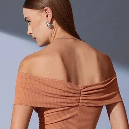 STREET 9 Off-Shoulder Solid Crop Bardot Top image 5