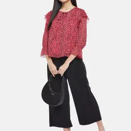 Honey by Pantaloons Red Floral Print Tie-Up Neck Boxy Top image 5