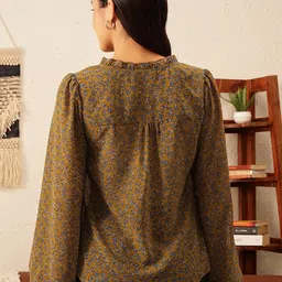 QUIERO Mustard Animal Printed Ruffles Georgette Top image 5