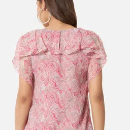 ALL WAYS YOU Abstract Printed Slit Sleeves Ruffles Detailed Top image 5