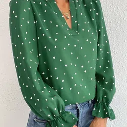 Stylecast X Slyck Conversational Printed Mandarin Collar Bell Sleeves Top image 5