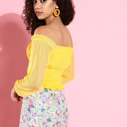 KASSUALLY Women Bright Yellow Solid Bardot Top image 2
