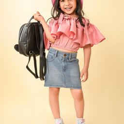 LilPicks Girls Cold-Shoulder Cotton Frilled Crop Top-picture-41