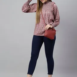 FLAMBOYANT Mauve Floral Print Crepe Top image 5