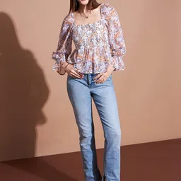 Deewa Floral Print Georgette Regular Top image 5