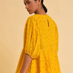 W Yellow Polka Dots Printed Puff Sleeves Embeoidered Pepium Top image 5
