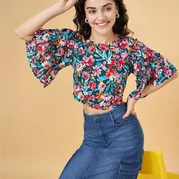 YU by Pantaloons Floral Printed Flared Sleeve Crop Top image 5