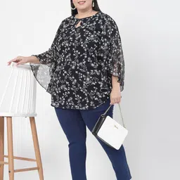 plusS Floral Printed Keyhole Neck Flared Sleeves Top image 5