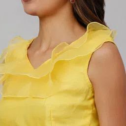 NEUDIS Yellow Floral Print Ruffles Maxi Longline Top image 2