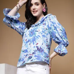 plusS Abstract Printed Bell Sleeve Regular Top image 4