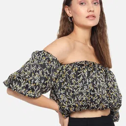 Trend Arrest Women Black Print Off-Shoulder Bardot Top image 1