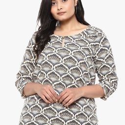 Instafab Plus Plus Size Geometric Printed Keyhole Neck Crepe Top-picture-14