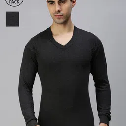 LUX PARKER Men Pack Of 2 Black Solid  Cotton Thermal Top-picture-21