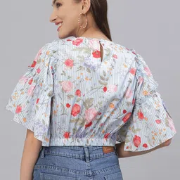 Style Quotient Women Blue & Pink Floral Print Crop Top image 4