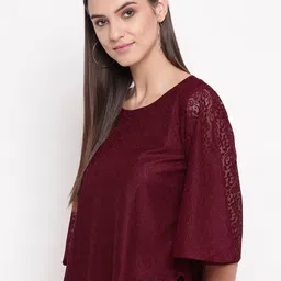 AKIMIA Women Burgundy Net Top image 4