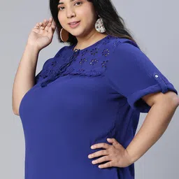 Oxolloxo Plus Size Tie-Up Neck Roll-Up Sleeves Top image 4