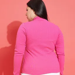 SASSAFRAS Curve Pink Ribbed High Neck Top image 4