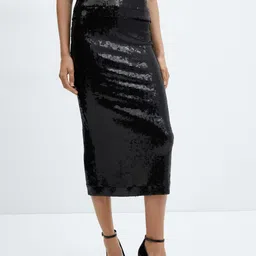 MANGO Women Sequined Straight Midi Skirt-picture-31