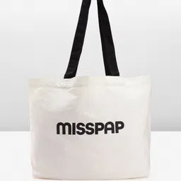 MISSPAP Pure Cotton Brand Logo Printed Oversized Structured Tote Bag image 1