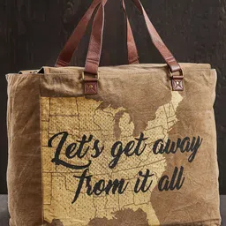 Mona B Khaki Printed Upcycled Canvas Tote Bag image 2