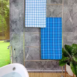 Athom Living Blue & White 2 Pieces Checked Cotton 150 GSM Bath Towel-picture-29
